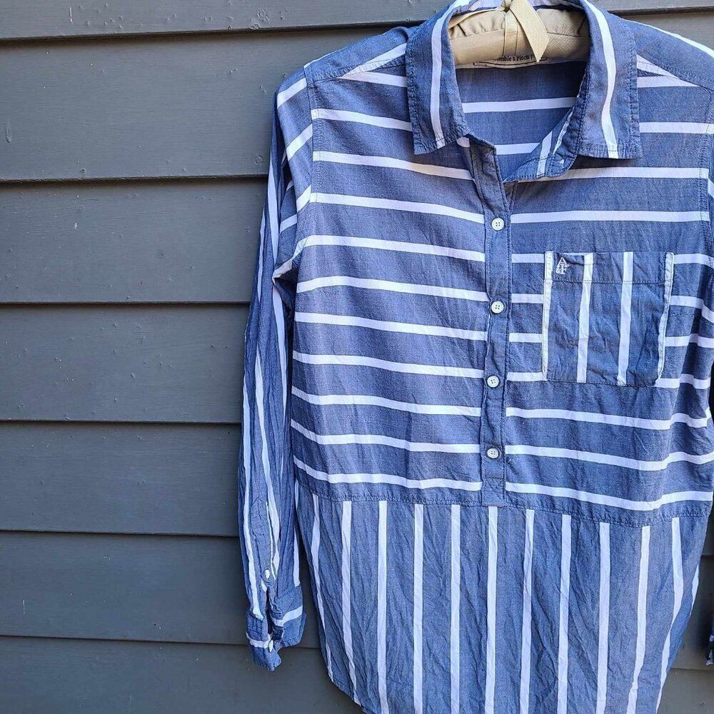 Abercrombie & Fitch Blue White Stripe Button Down Blouse Size Medium - Picture 4 of 10